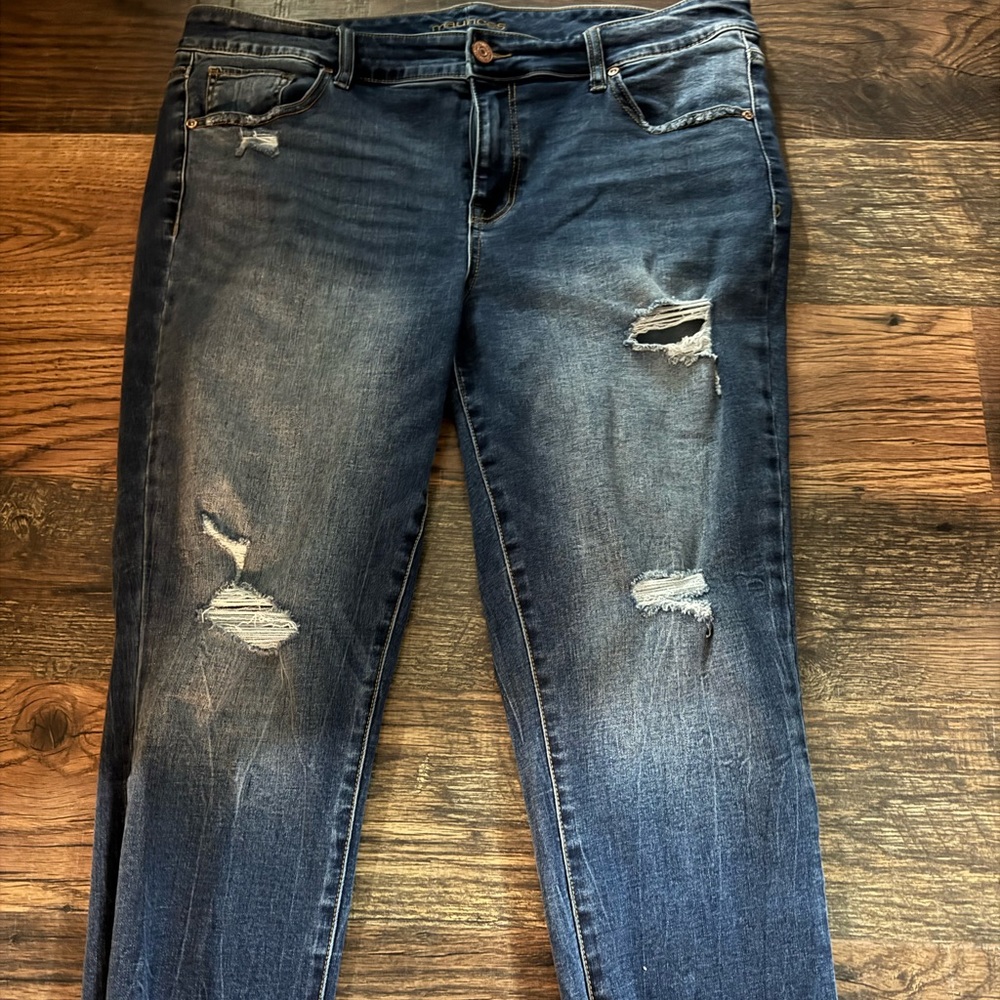 Maurices Midnight Blue Ripped Cropped Jeans